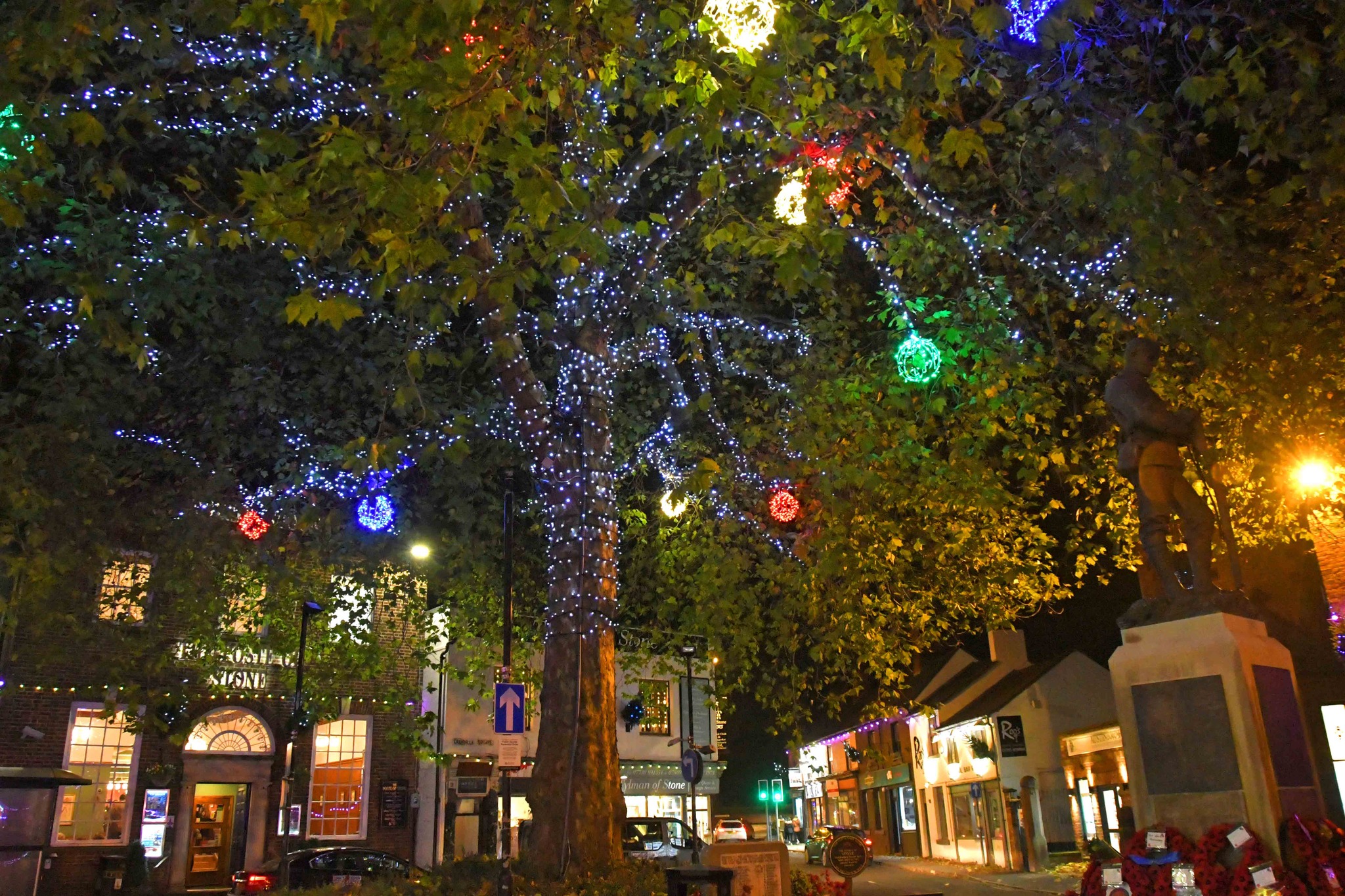 CHRISTMAS LIGHTS SWITCH ON IN STONE